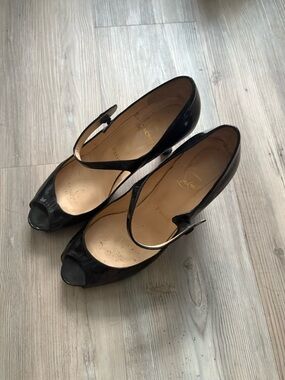 Christian Louboutin Black Patent Mary Jane Peep-Toe Heels